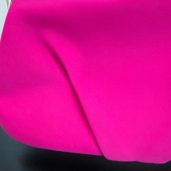 Trina Turk Fuchsia Satin Clutch with Tan & Gold Trim & Dust Bag - Picture 4 of 9